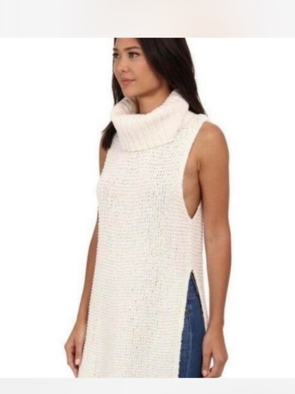 Free People Knit Ivory Turtleneck Tunic Top Size Medium